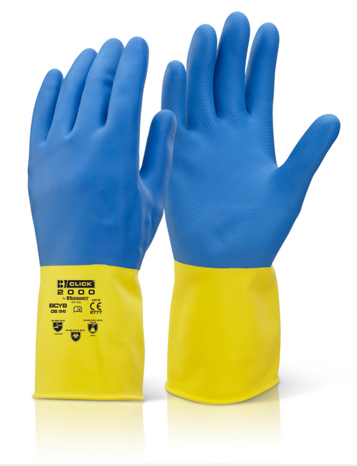 Bi Colour Yellow/blue Heavy Weight Rubber Gloves