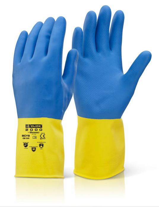 Bi Colour Yellow/blue Heavy Weight Rubber Gloves