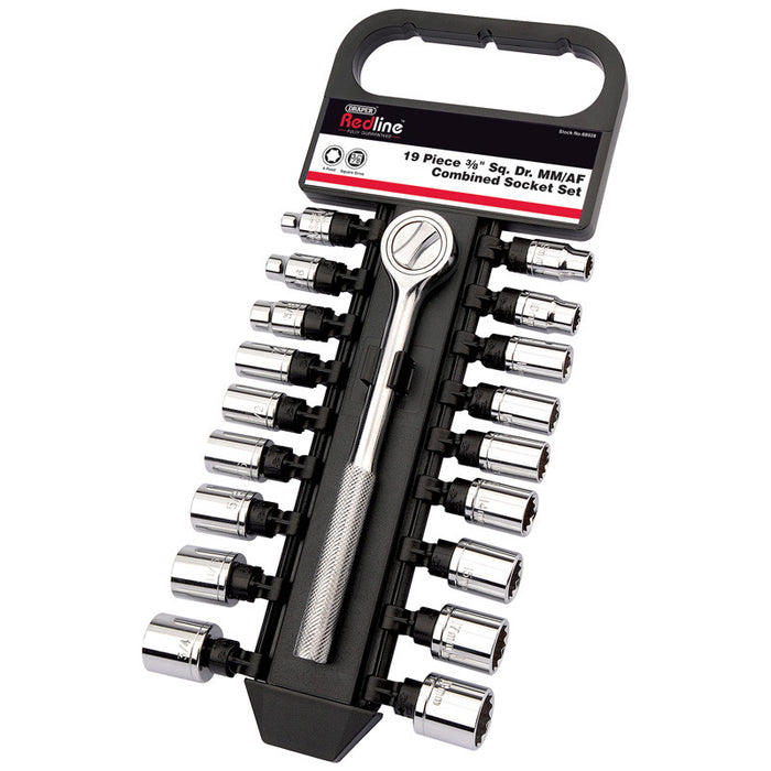 DRAPER REDLINE 3/8" MM/AF SOCKET SET 19pc