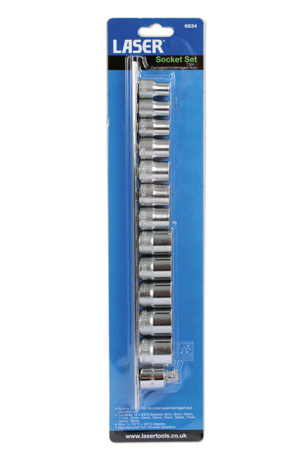 Laser 6834 3/8" Damaged Nut Remover Set 13pc