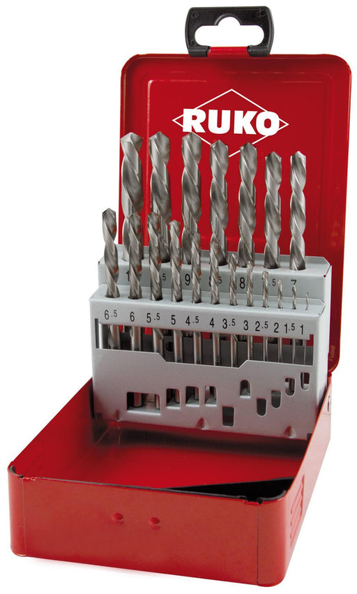 Ruko 19pc Hss-G Left-Hand Cutting Twist Drill Set
